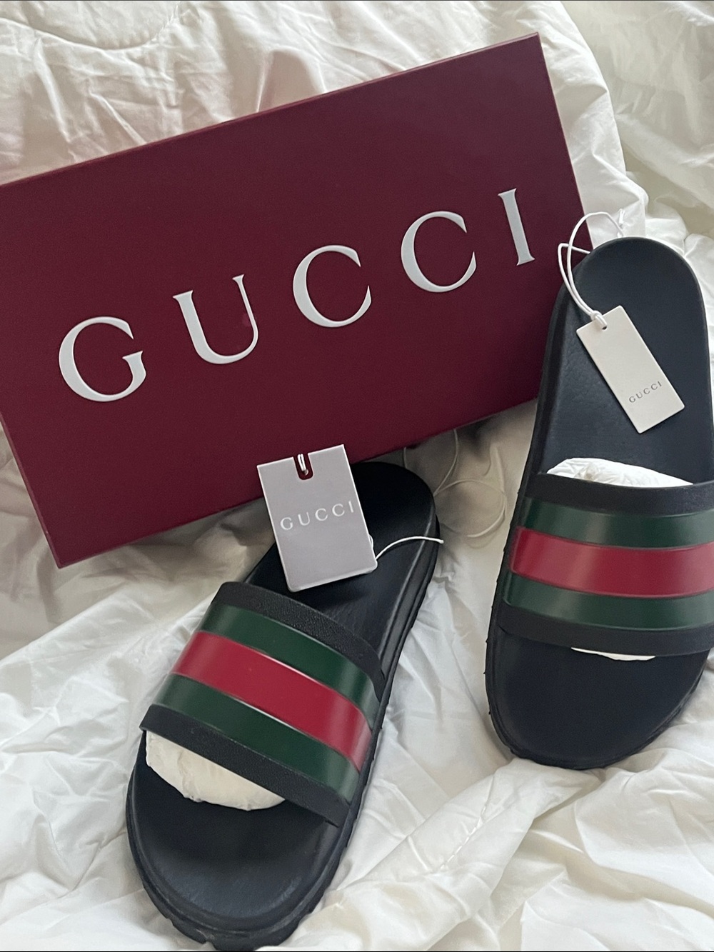 Gucci Black Slides with Red and Green Stripes Size 12 - Picture 4 of 11